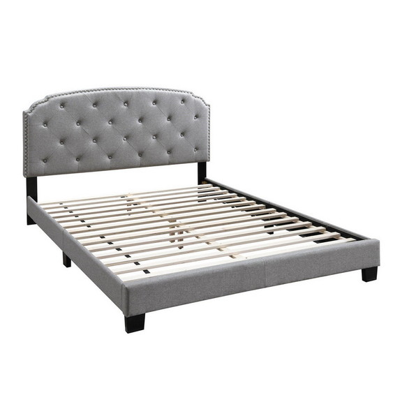 Benjara BM232033 Queen Bed with Button Tufted Scal...