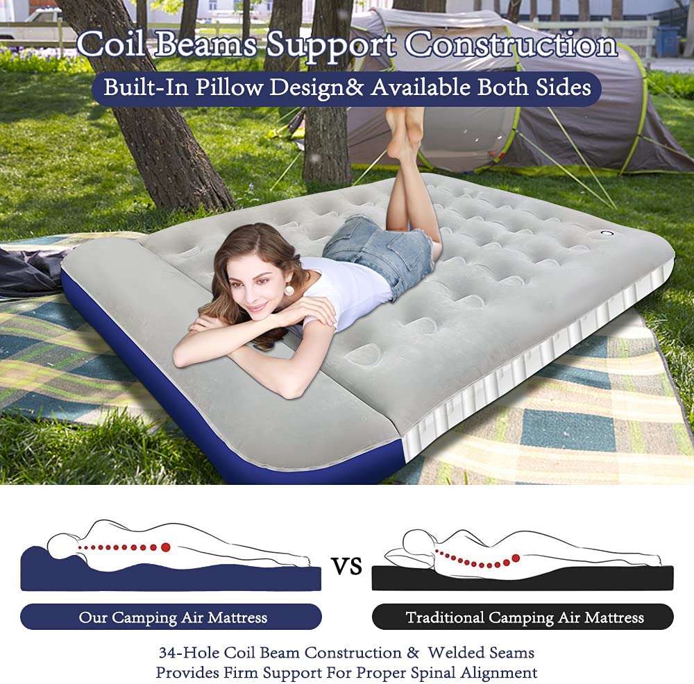 Camping Air Mattress Travel Bed Sleeping Pad - Leak Proof Inflatable Mattress with Home/Car Use Air Pump Built-in Pillow Foot Pump Air Bed for Home Camping SUV Truck RV - 54 Inch Width