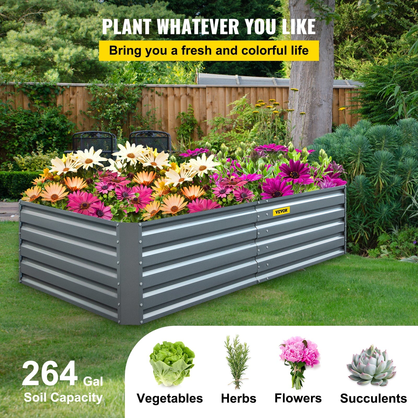 VEVORbrand Raised Metal Garden Bed, 80"x40"x19" Steel Garden Bed Gray Square Garden Planter Box, Raised Garden Bed Kit Outdoor Compost Garden Bed