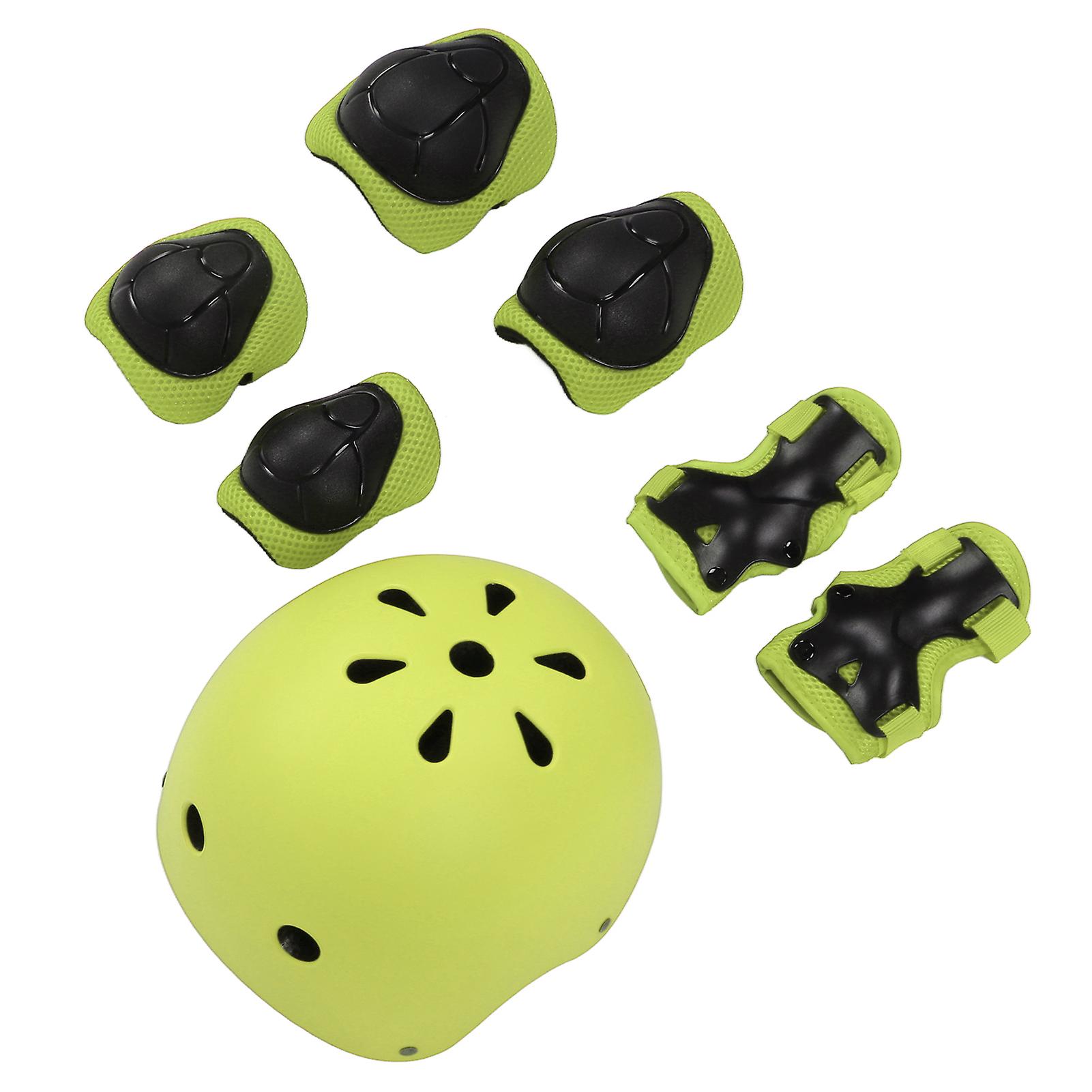 7pcs/set Children Safety Helmet Knee Elbow Pad Sets Breathable Riding Skating Protective Gear Setgreen