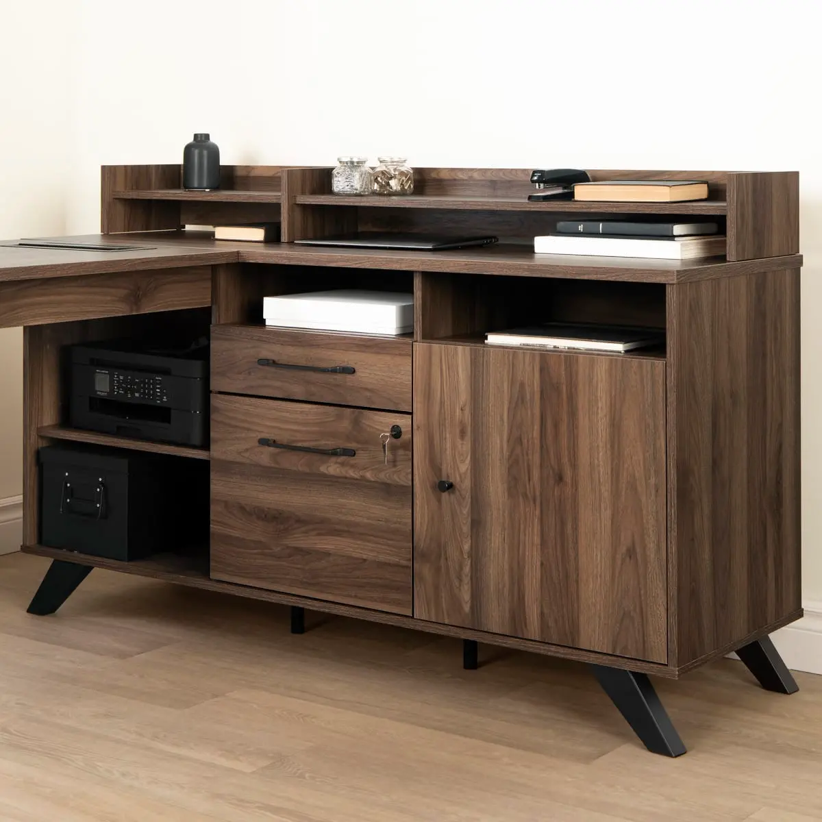 Helsy Walnut Brown L-Desk - South Shore