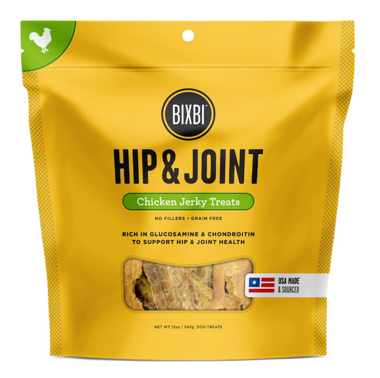 Bixbi Hip and Joint Support Chicken Jerky Dog Treats， 5oz.