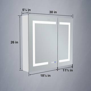 Lonni 30 in. W x 26 in. H Medium Rectangular Silver Aluminum RecessedSurface Mount Medicine Cabinet with Mirror and LED LONY3026V3DKX