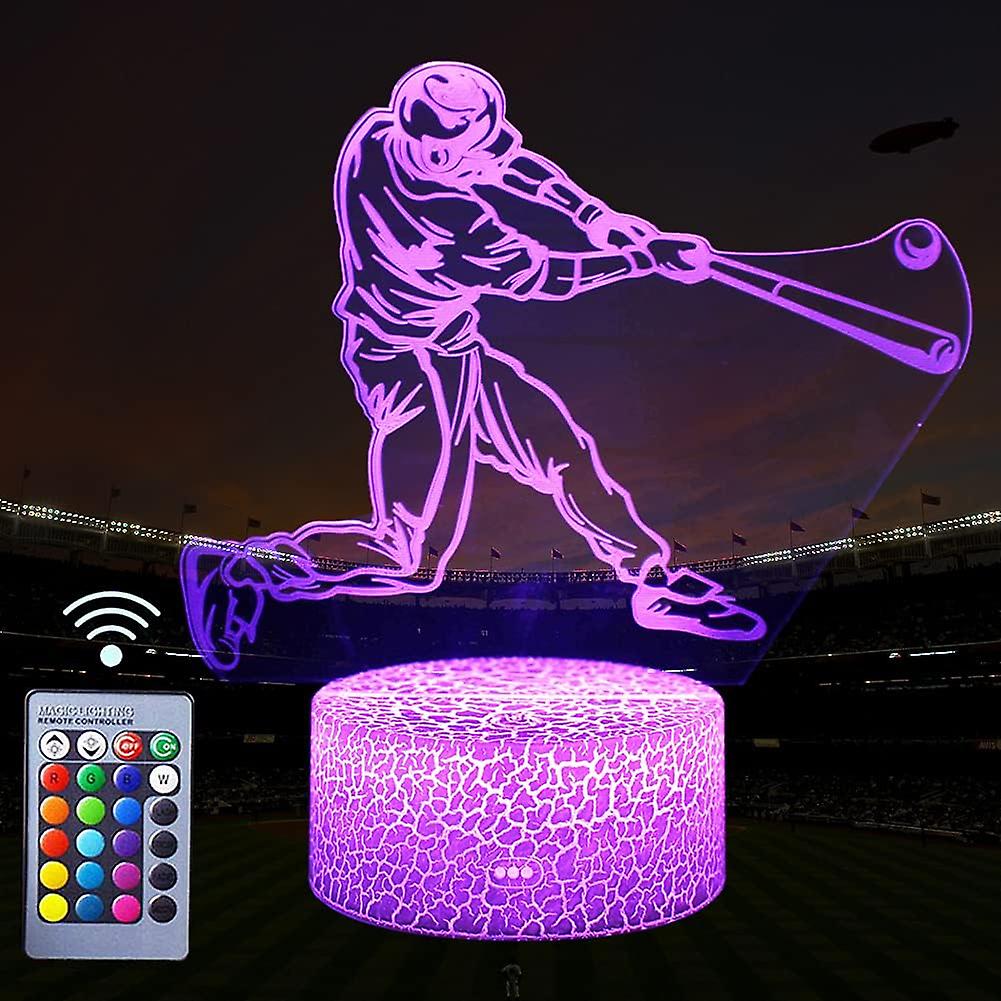 3d Baseball Player Night Light，led Illusion Lamps With Remote Controllerandusb Cable Best Xmas Birthday New Year Gifts For Baseball Player Teenagers Chi