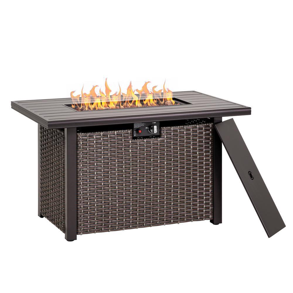 Nuu Garden 44 in. Aluminum Wicker Propane Gas Fire Pit Table 50000 BTU Brown AF015