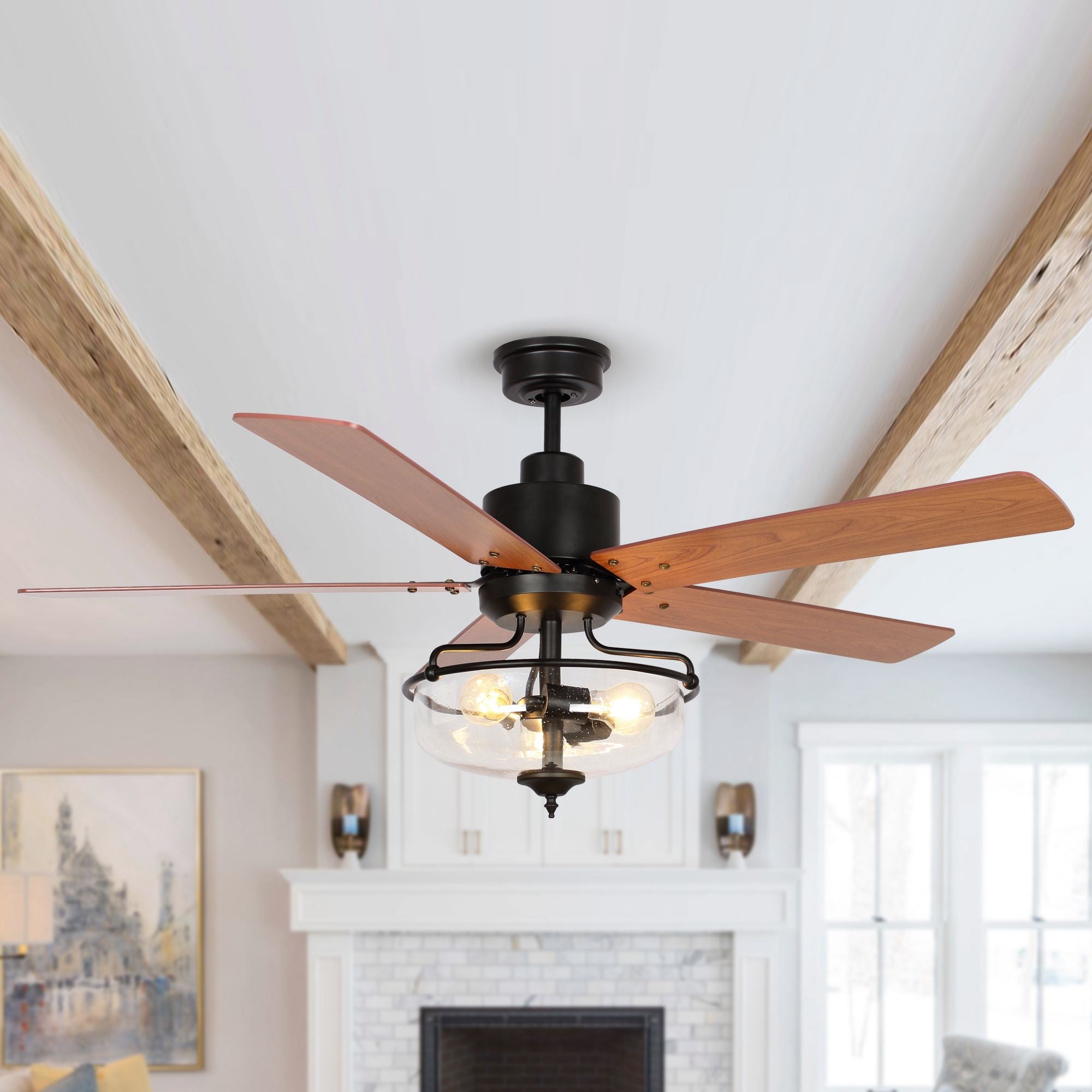 Modern and Farmhouse 5-Blade Glass Shade Ceiling Fan with Light Kit and Remote - 52 Inches Shopping - The Best Deals on Ceiling Fans | 37856241