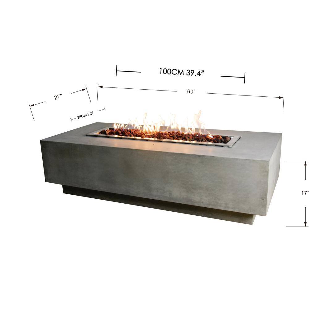 Elementi Granville 60 in. x 27 in. x 17 in. Rectangle Concrete Natural Gas Fire Pit Table in Light Gray OFG121-NG