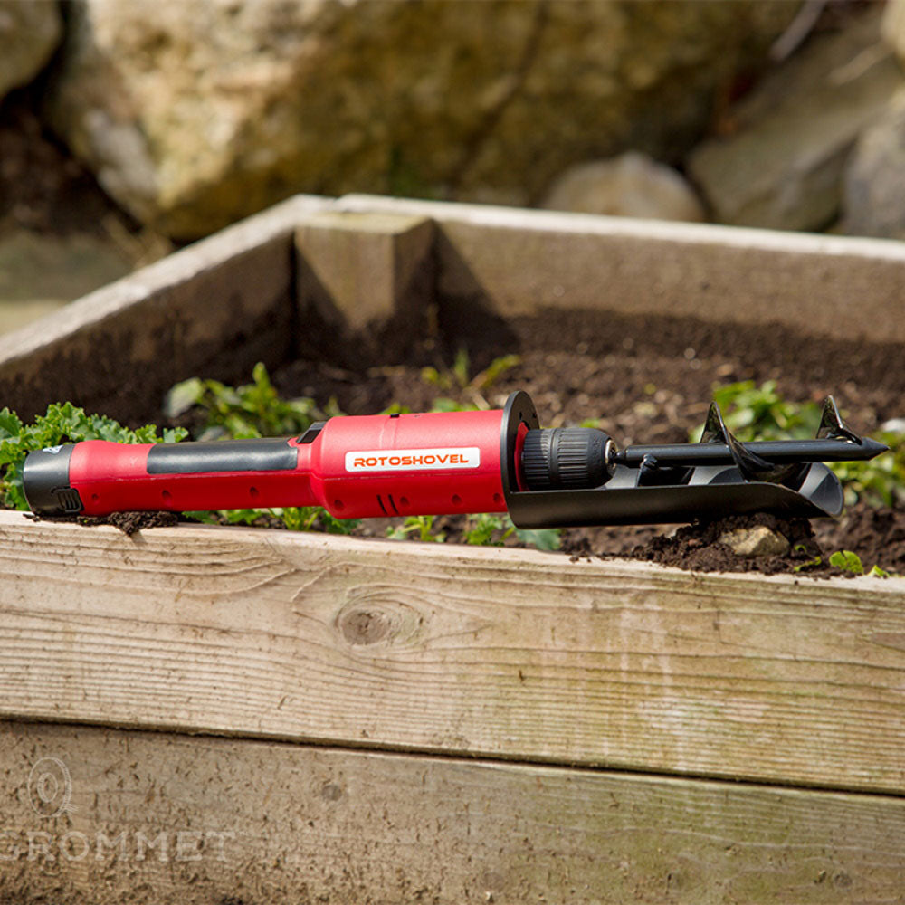 RotoShovel 22 Inch Electronic Handheld Lithium Ion Battery Powered Shovel, Red