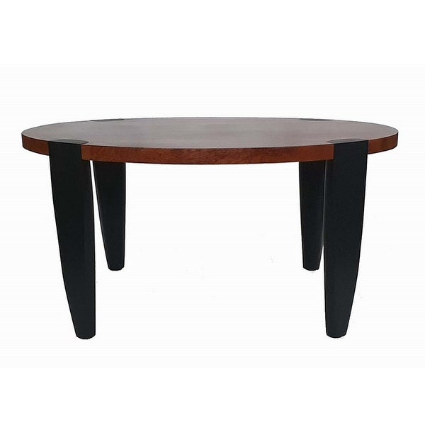 Max 35 Inch Oval Top Coffee Table， Mango Wood， Iron Frame， Brown， Black