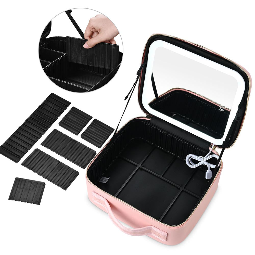 TheLAShop 10 Makeup Case with Lighted Mirror Brush Holder w/ Lid