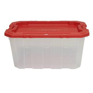 Husky 25 Gal. Latch and Stack Tote in Clear with Red Lid 206234