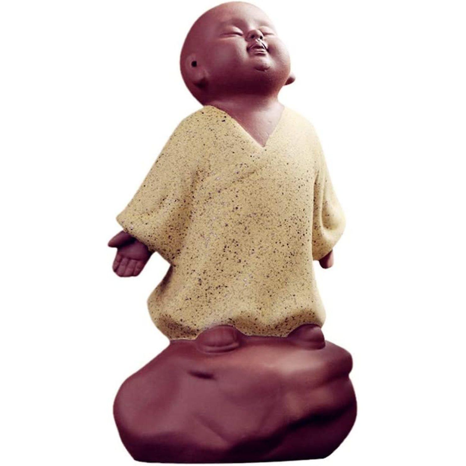 Ceramic Little Cute Buddha Statue Monk Figurine Creative Baby Crafts Dolls Ornaments Gift Classic Delicate Ceramic Arts And Crafts Tea Accessories 4''