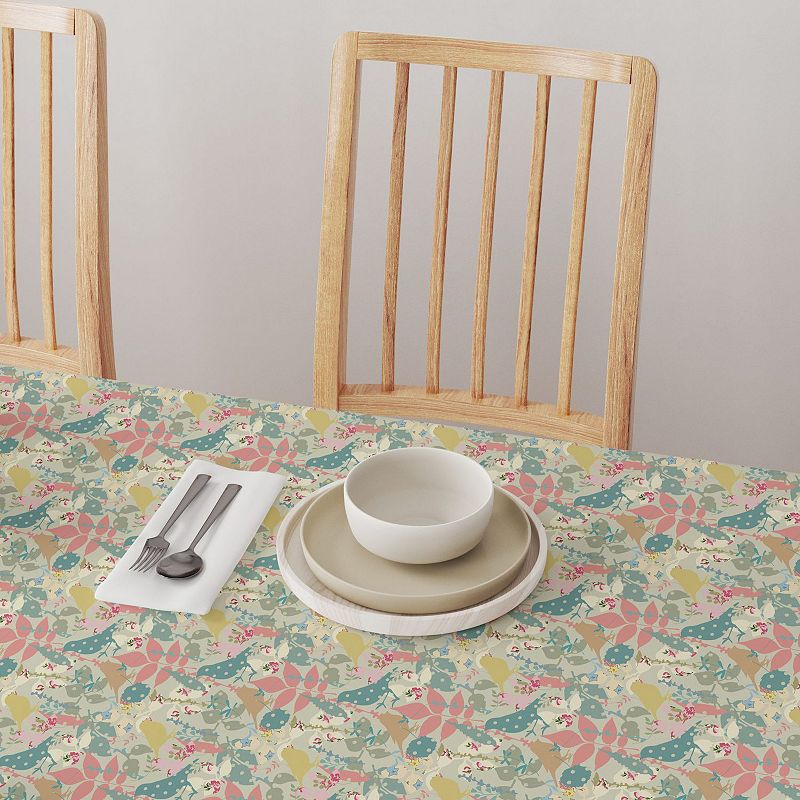 Square Tablecloth， 100% Polyester， 70x70， Decorated Birds and Flowers