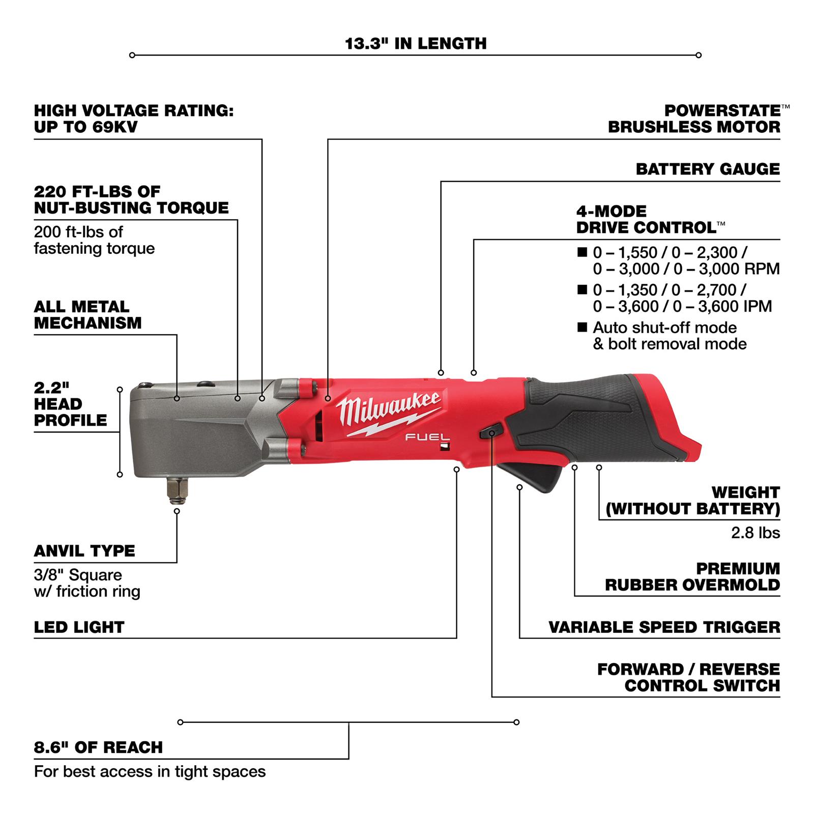 Milwaukee Tool 2564-20 Milwaukee M12 FUEL Right Angle Impact Wrenches