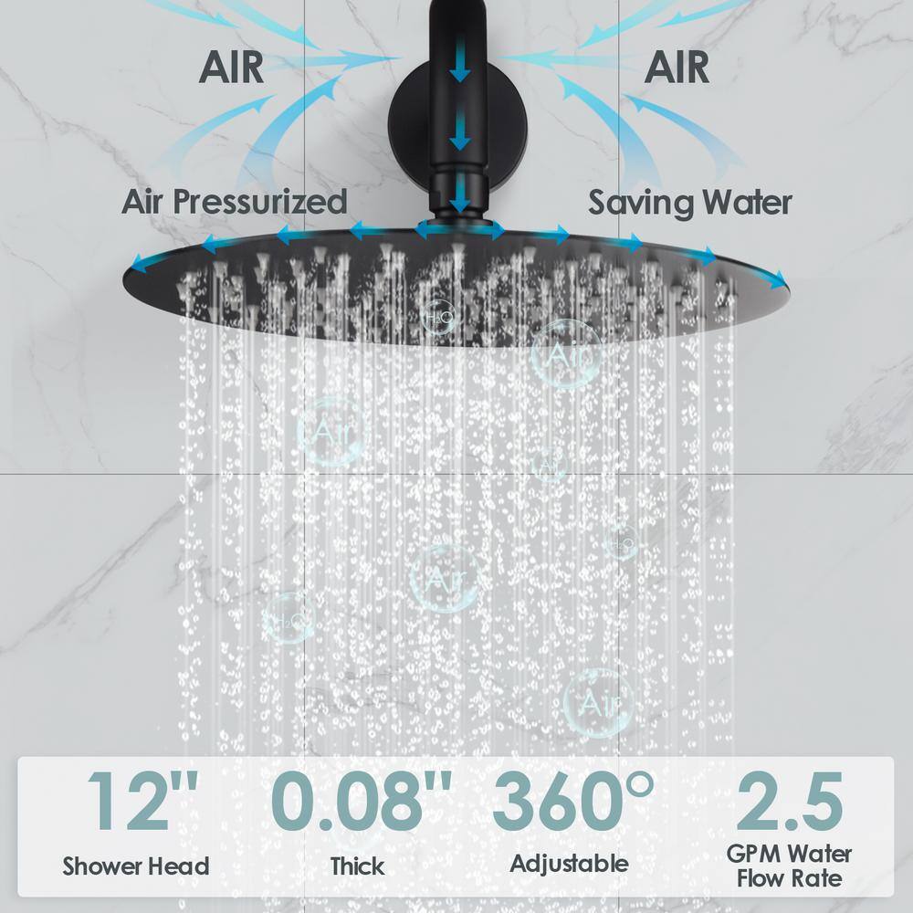 EVERSTEIN 1-Spray Patterns with 2.5 GPM 12 in. Wall Mount Dual Shower Heads with 6-Body Jets in Matte Black (Valve Included) SF-R3F12W-6379-BK