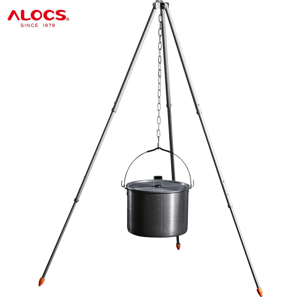 Alocs Portable Outdoor Adjustable Chain Campfire Picnic Hanging Pot Grill Stand Hanging Pot Rack Camping Tripod