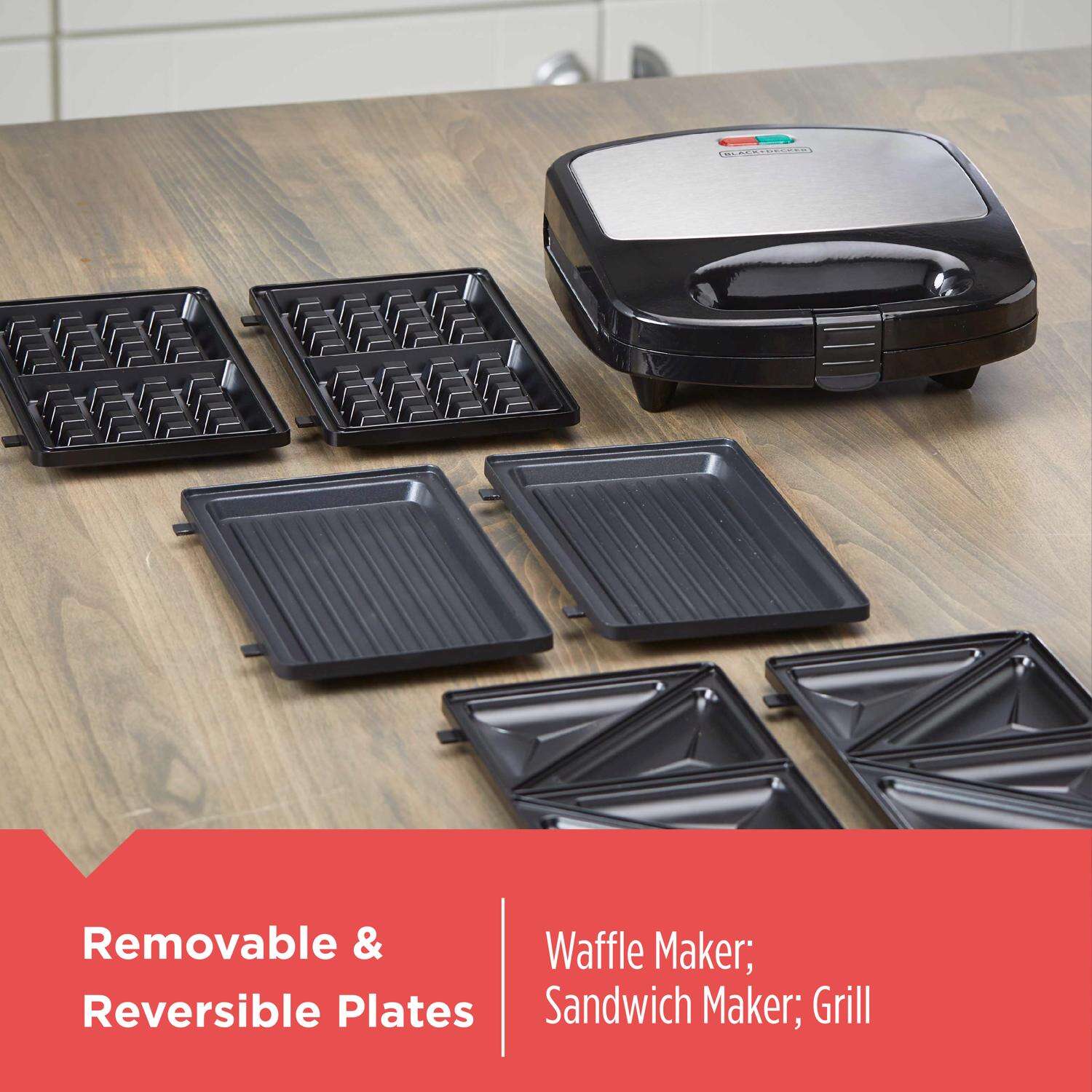 Black+Decker Morning Meal Station Black/Silver Stainless Steel Nonstick Surface Waffle Maker and Gri