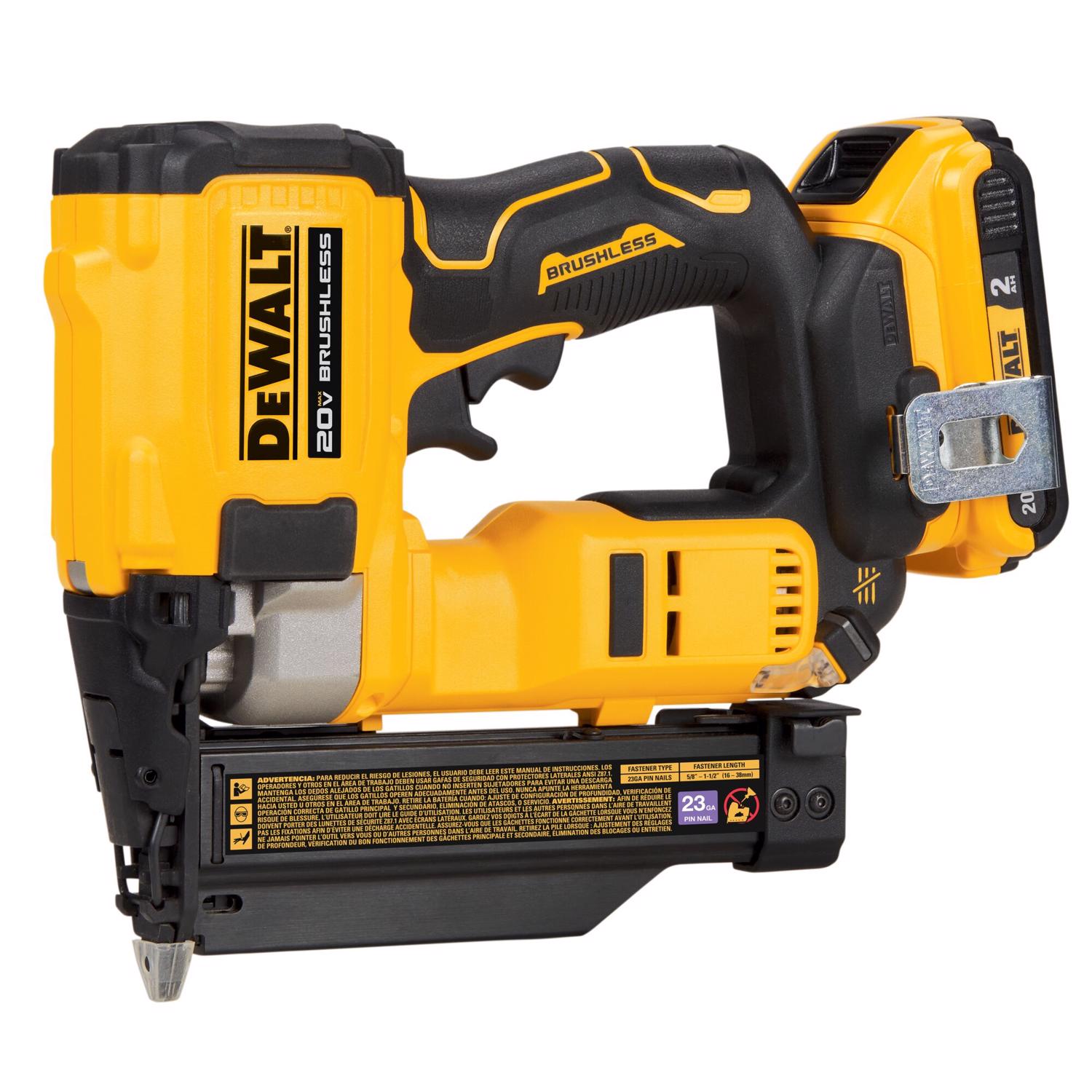 DW Atomic 23 Ga. Cordless Compact Pin Nailer Kit (Battery \u0026 Charger) 20 V