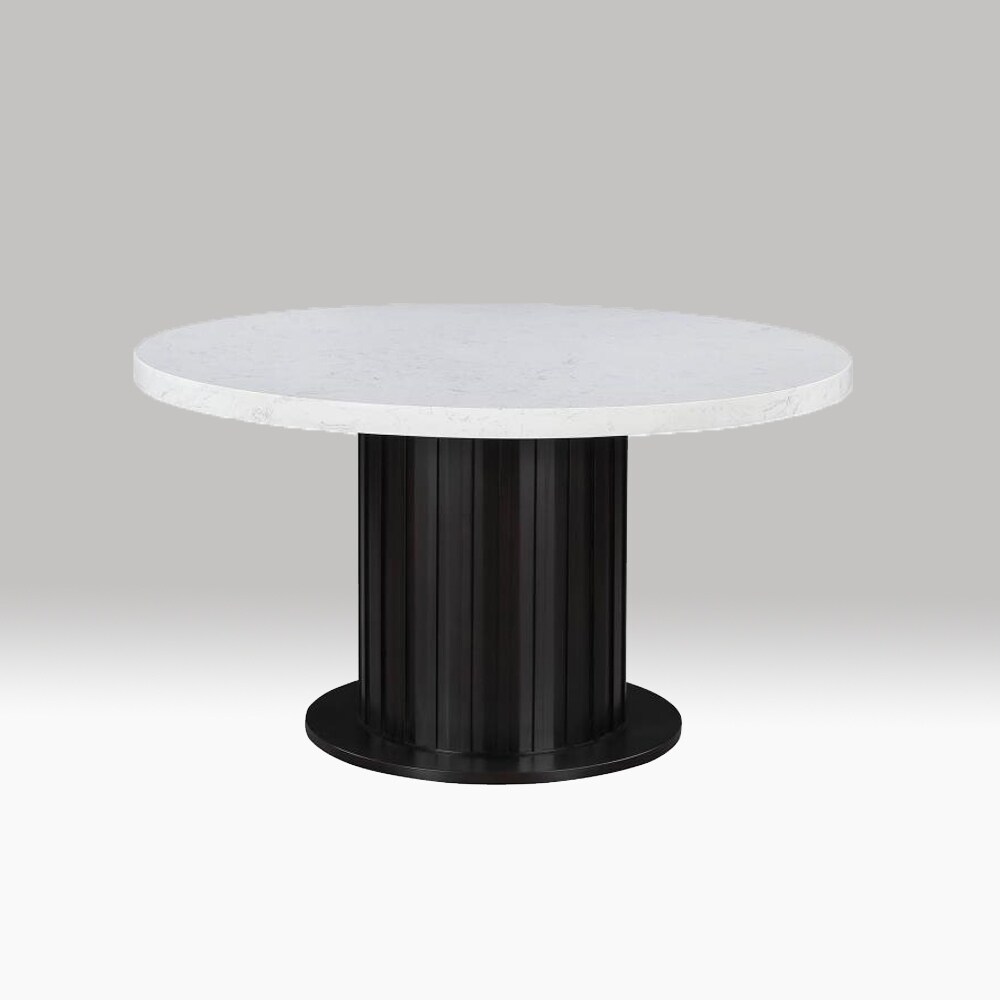 Round Marble Top Dining Table in Rustic Espresso and White