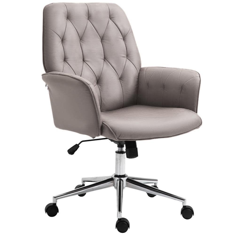 Vinsetto Light Grey, Modern Mid-Back Tufted Micro Fiber Home Office Desk Chair with Arms, Swivel Adjustable Task Chair 921-102V01