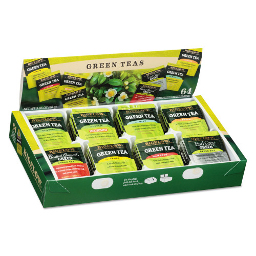 Bigelow Green Tea Assortment， Individually Wrapped， Eight Flavors， 64 Tea Bags/Box (30568)