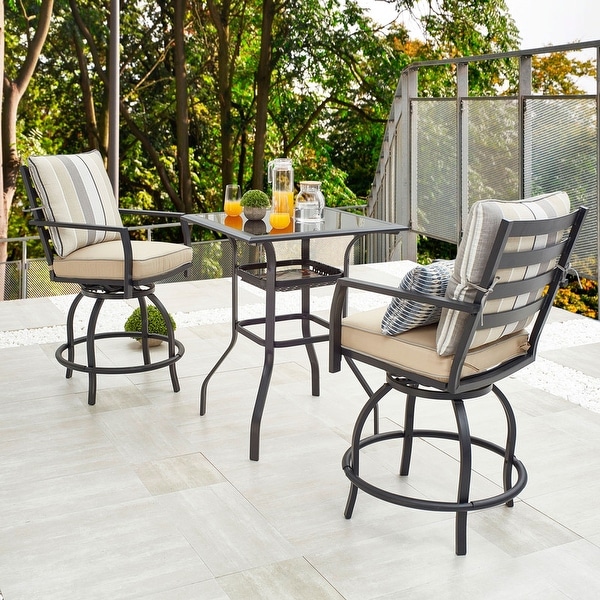 Patio Festival 3Piece Outdoor High Seating Bistro Set with Swivel Chairs and Table