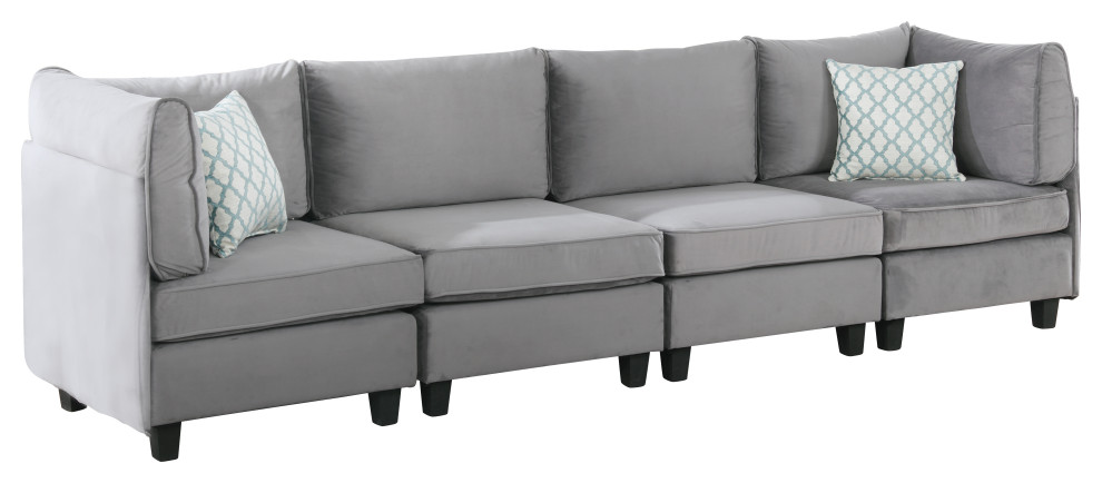 Zelmira 4 Piece Sofa  Gray Velvet Fabric 4 Seats Couch   Transitional   Sectional Sofas   by Lilola Home  Houzz