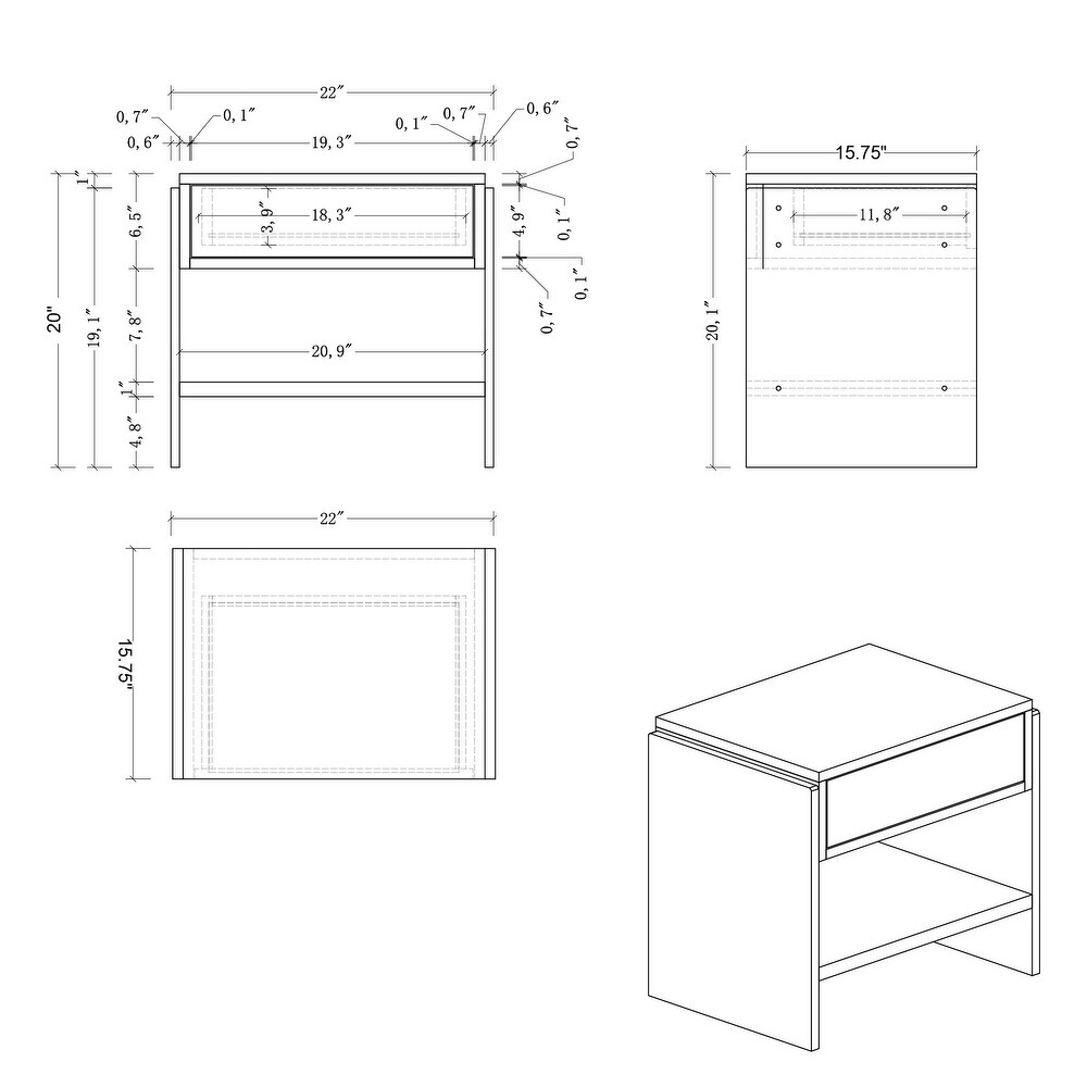 Contemporary Wooden   Solid Acrylic Lamp Table with Drawer