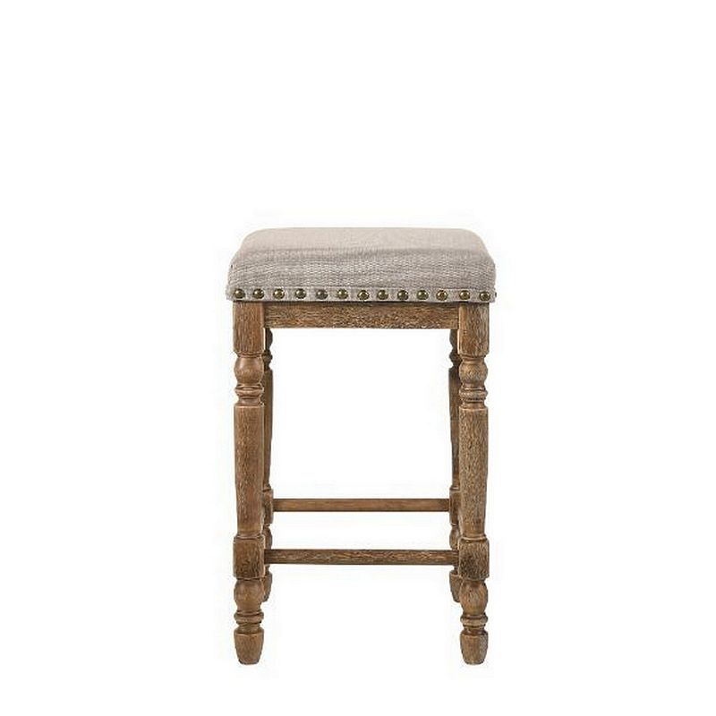 24 Inch Classic Wood Counter Height Stool， Upholstered， Set of 2， Gray