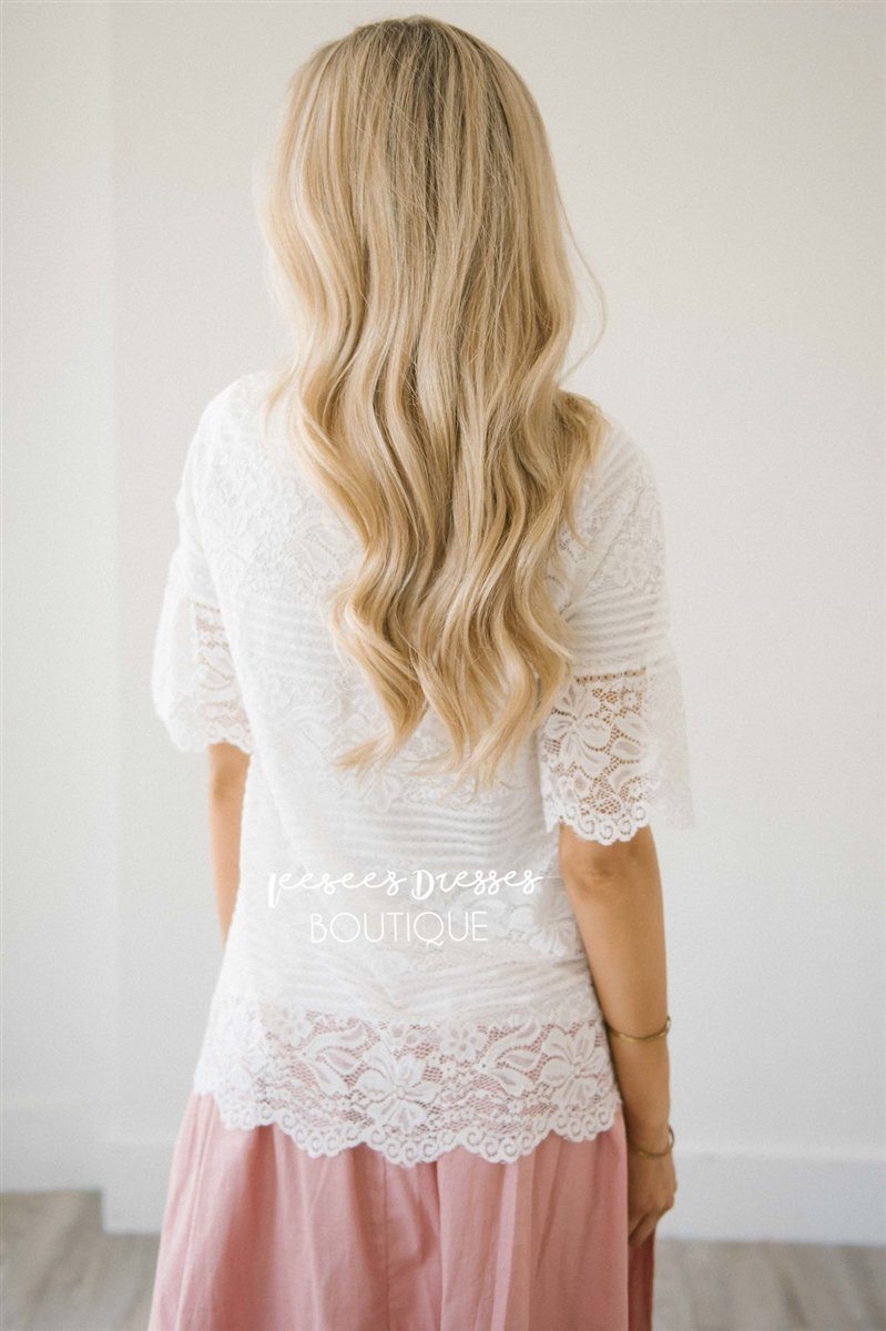 Lace Scalloped Bell Sleeve Top