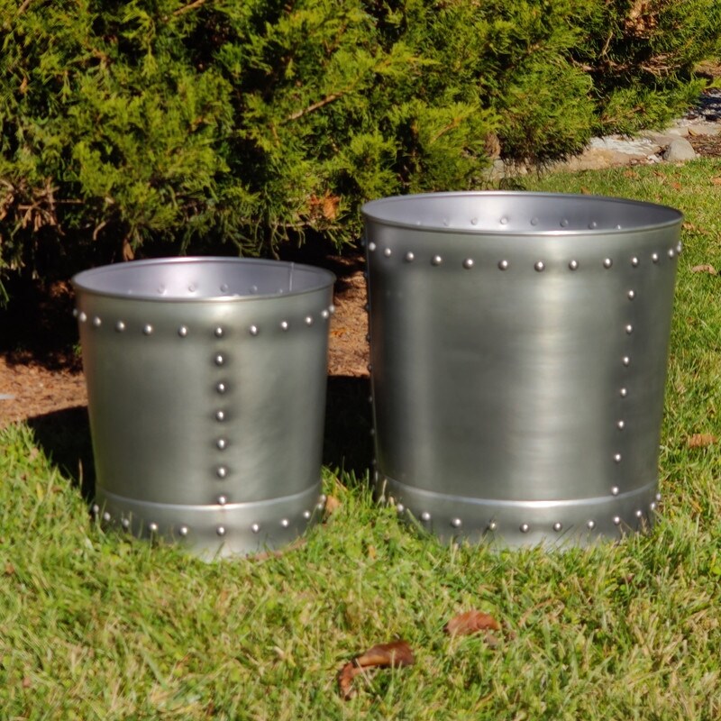 Unique Large Riveted Bronze Planter Set of 2 for Outdoor or Indoor Use  Garden  Deck  and Patio