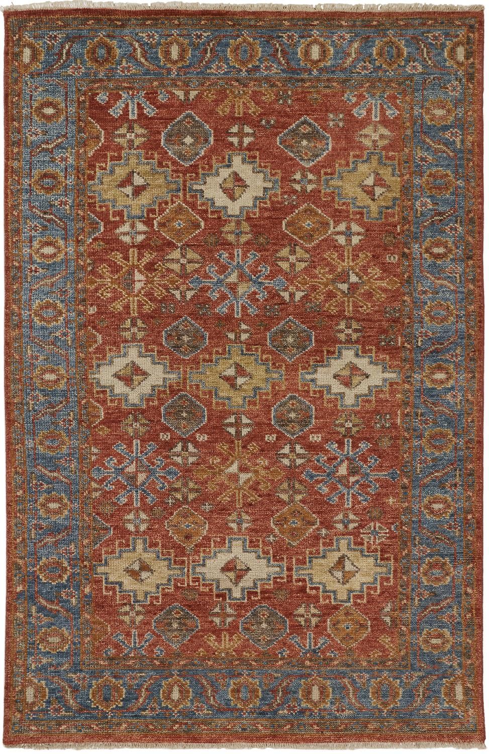 Irie Hand Knotted Rust and Blue Rug by BD Fine