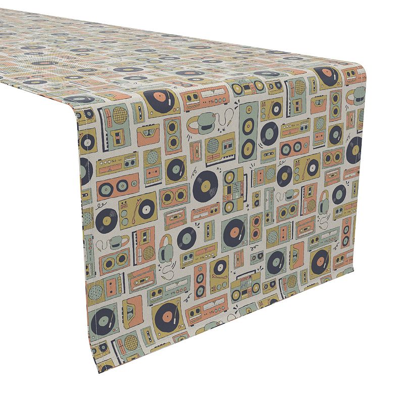 Table Runner， 100% Cotton， 16x108， Retro Music Pattern