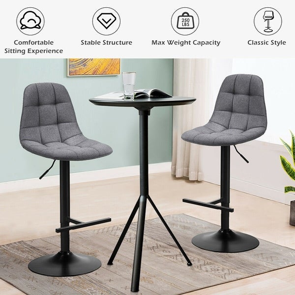 2Pcs Adjustable Bar Stools Swivel Counter Height Linen Chairs - 17.5