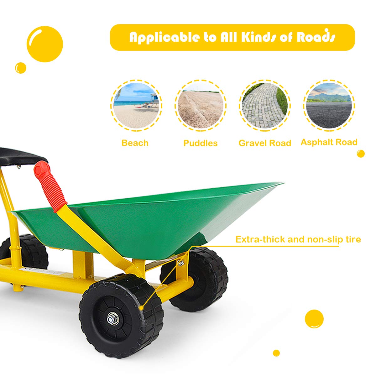 Kids Ride-on Sand Dumper, Children Outdoor Sandbox Toy w/ Ergonomic Handle & 4 Wheels