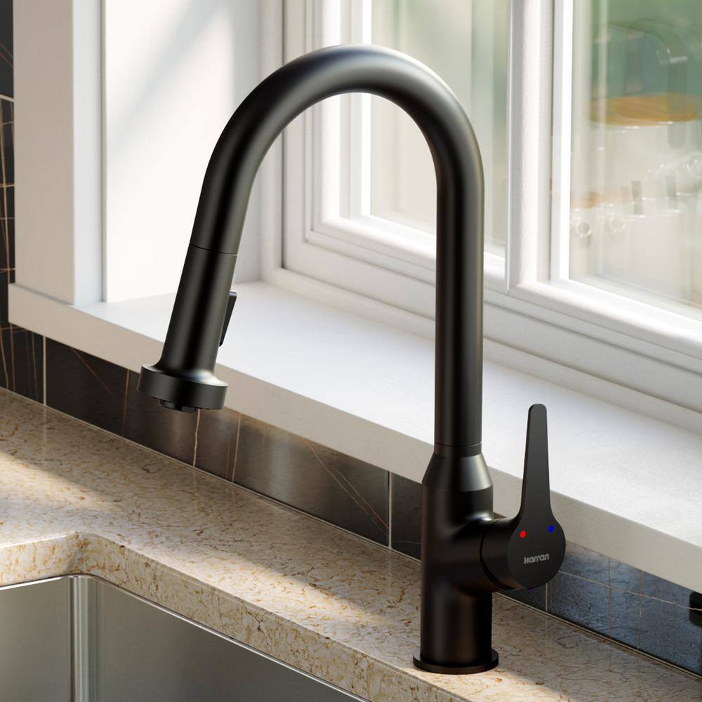 Karran Dockton Single Handle Pull Down Sprayer Kitchen Faucet in Matte Black KKF250MB