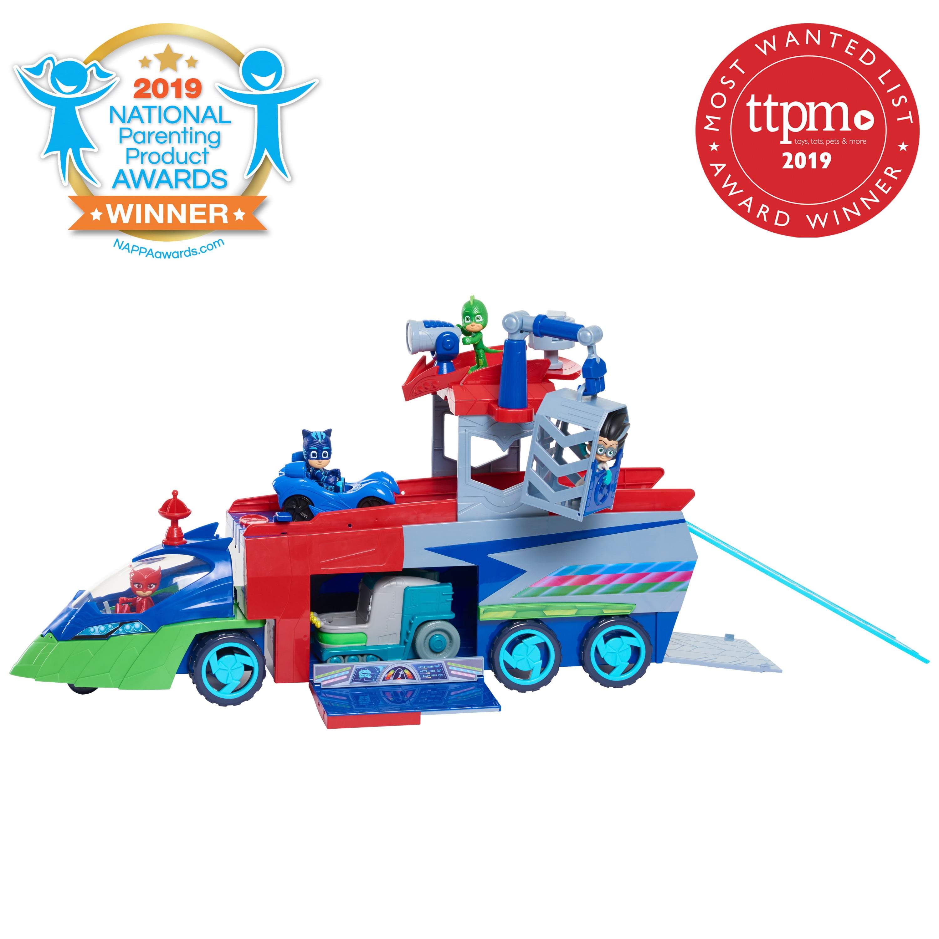 PJ Masks PJ Seeker Vehicle Playset with Lights and Sounds， Includes Catboy and Cat-Car， Stores Up to 4 Vehicles，  Kids Toys for Ages 3 Up， Gifts and Presents