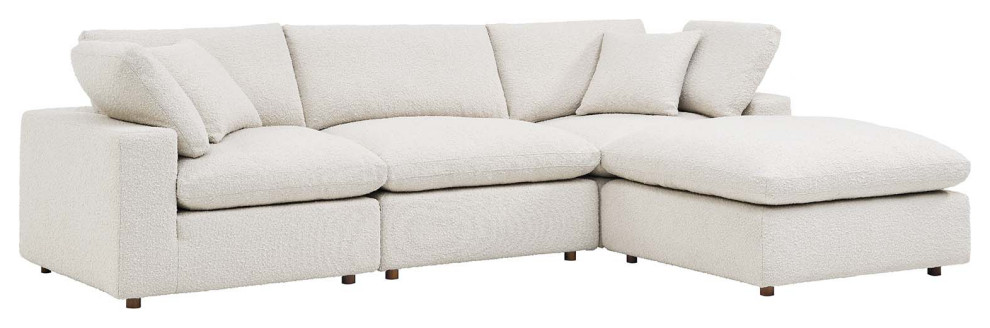 Commix Down Filled Overstuffed Boucle Fabric 4 Piece Sectional Sofa  Ivory   Transitional   Sectional Sofas   by First of a Kind USA Inc  Houzz