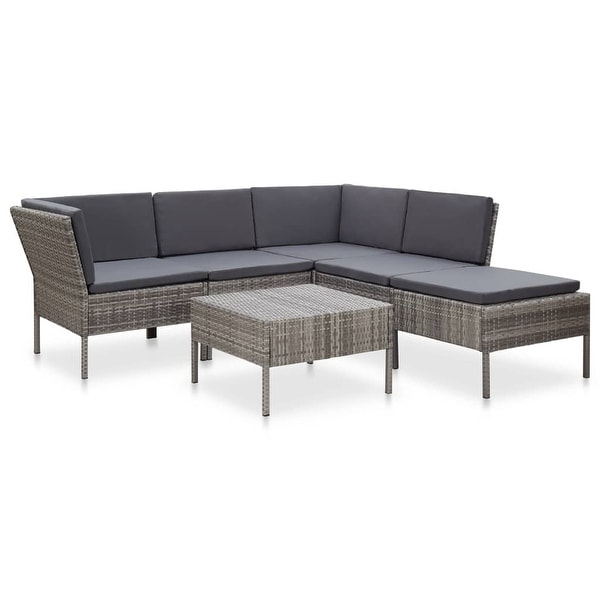 vidaXL 6 Piece Patio Lounge Set with Cushions Poly Rattan Gray