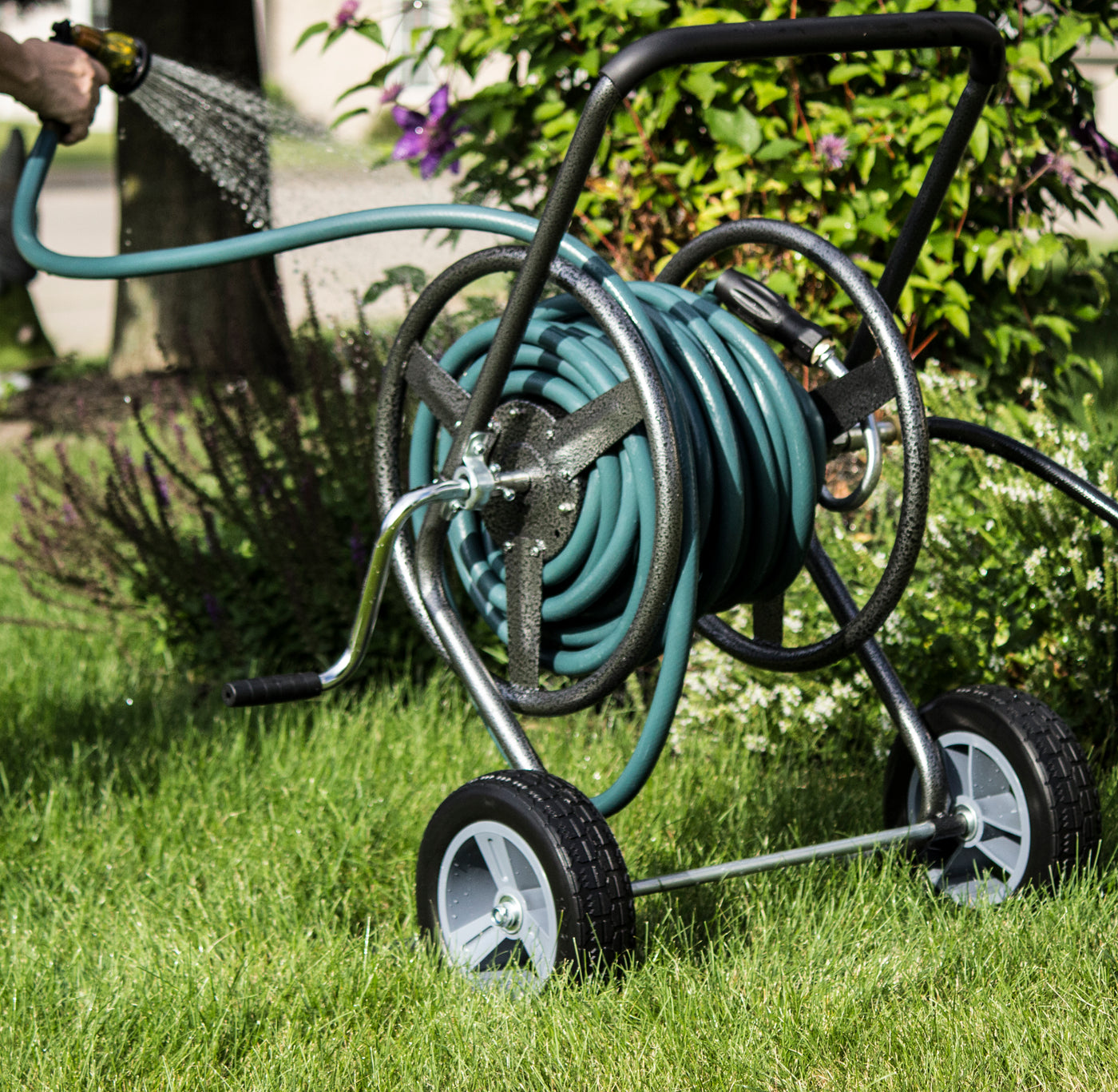 Backyard Expressions Commercial Two Wheel Hose Reel Cart - Heavy Duty - 350 Ft Hose Capacity