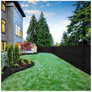 BOEN 5 ft. H x 300 ft. L Black Composite Privacy Fence Screen Garden Fence Reinforced Grommet for Chain Link PN-30084