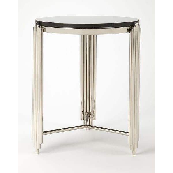 Modern Stainless Steel and Black Granite Round End Table