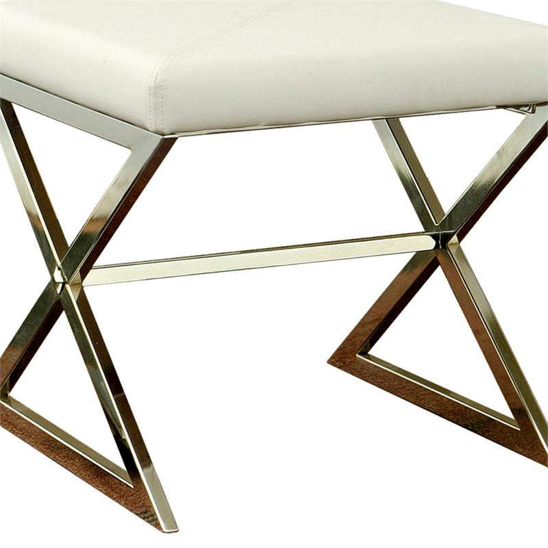 Benjara 20 quotContemporary Leather Upholstery Stool with Metal Base in White   Contemporary   Vanity Stools And Benches   by Benzara  Woodland Imprts  The Urban Port  Houzz