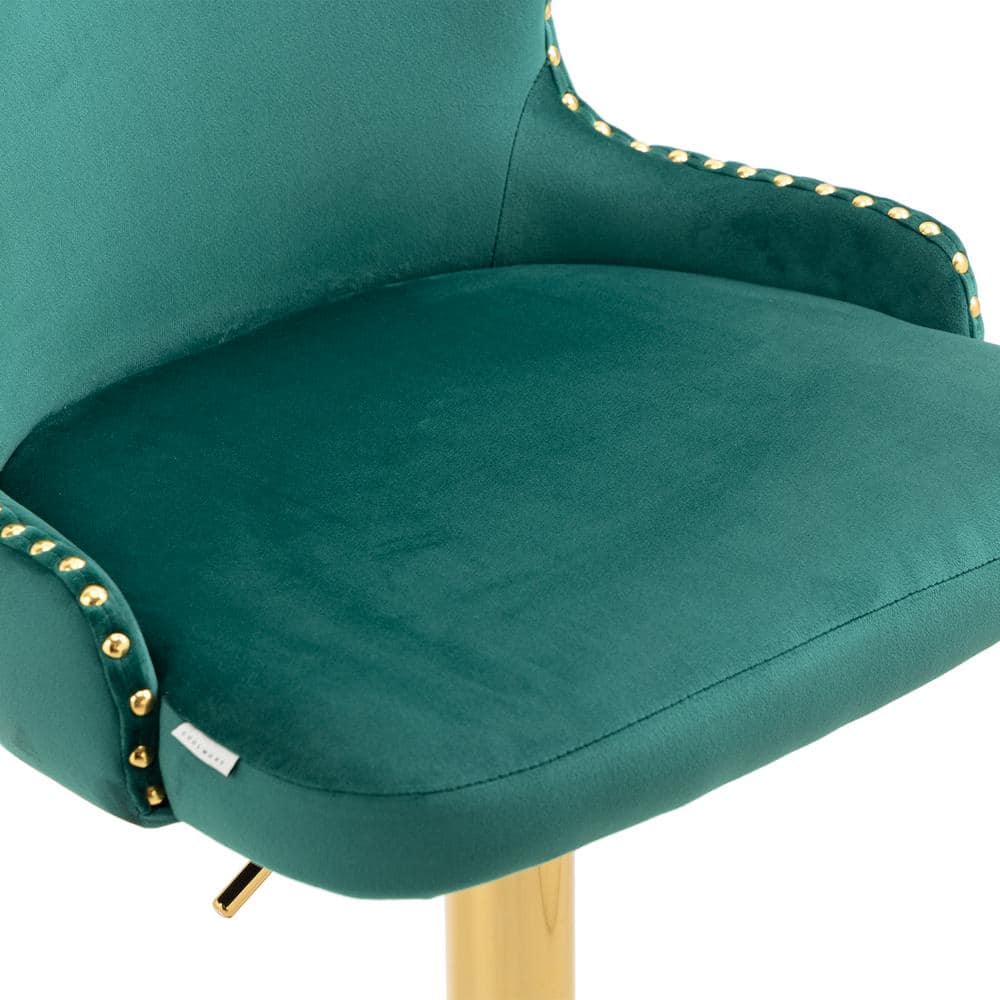 ANBAZAR Counter Height Bar Stool, Tufted Upholstered Bar Chair, Bar Stool with Nail Back and Footrest, Bar, Dining Area, Emerald WJZ-123A