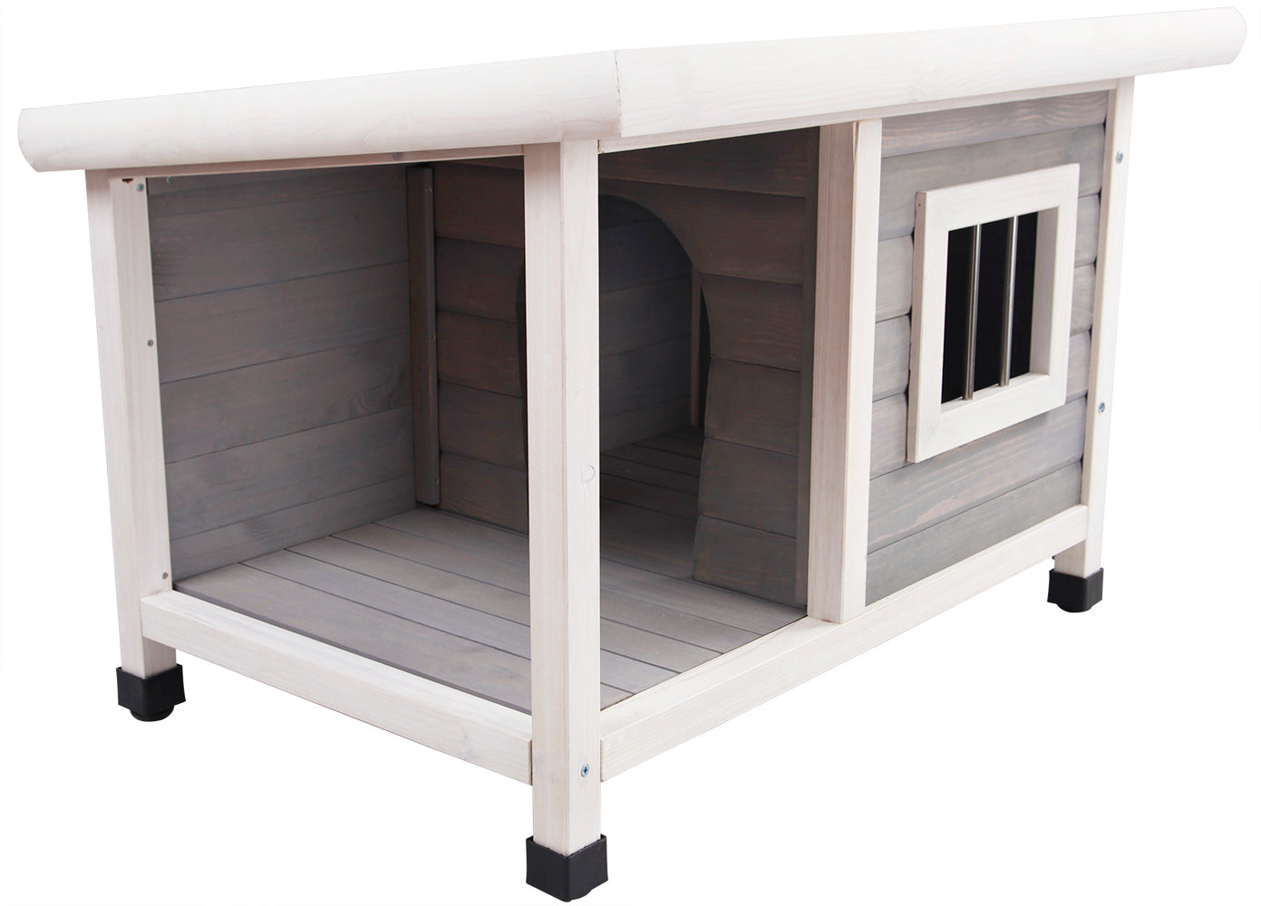 Petsfit Outdoor Wooden Dog House for Small Dogs Weatherproof Asphalt Roof with Balcony