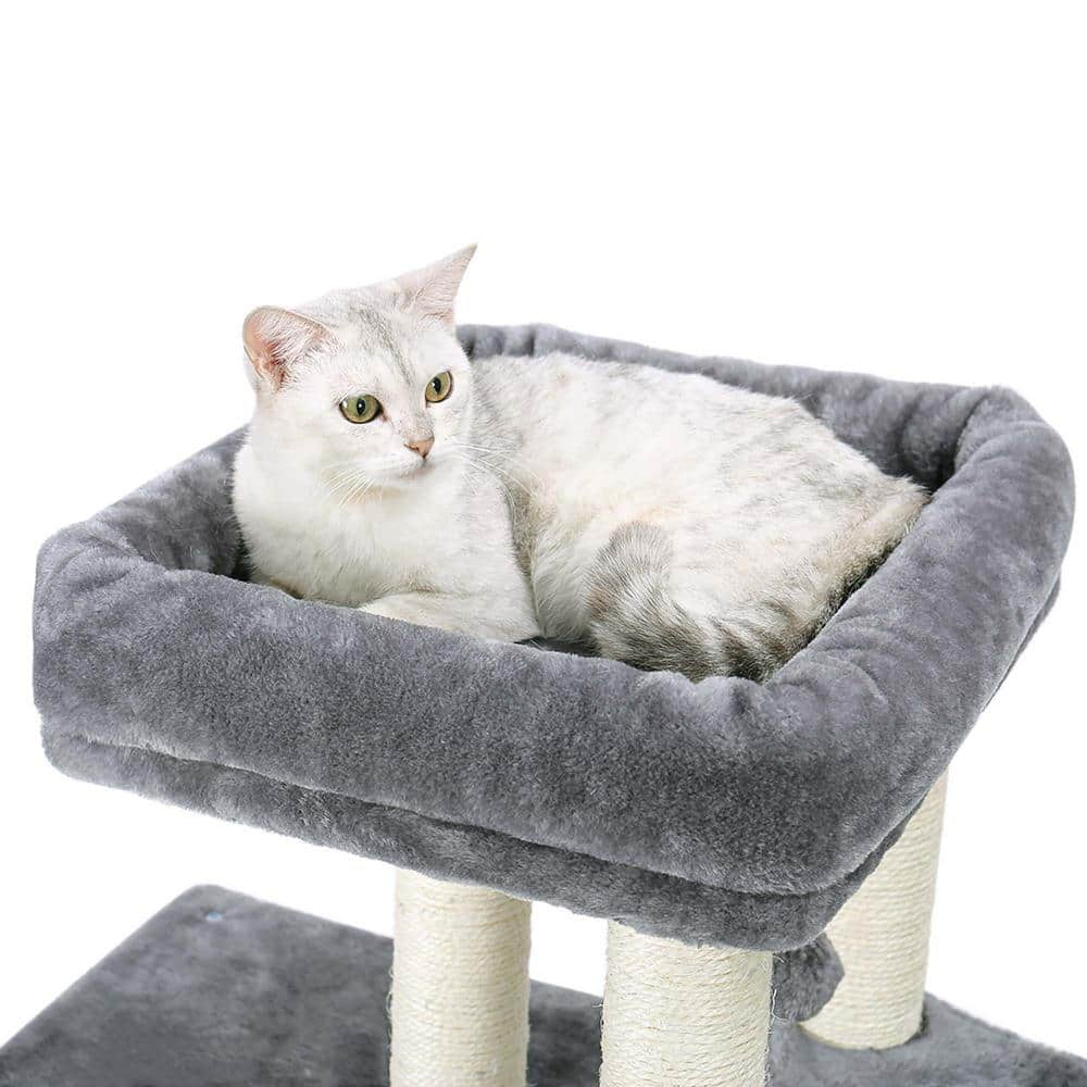 Foobrues Sturdy Hammock Cat Tree Pet Cat Scratching Posts and Trees Cat House in Gray PSL-23170413