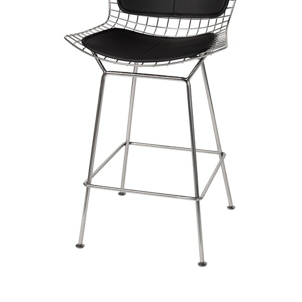 Bert Stainless Steel Counter Stool Black Seat Pad Set of Two