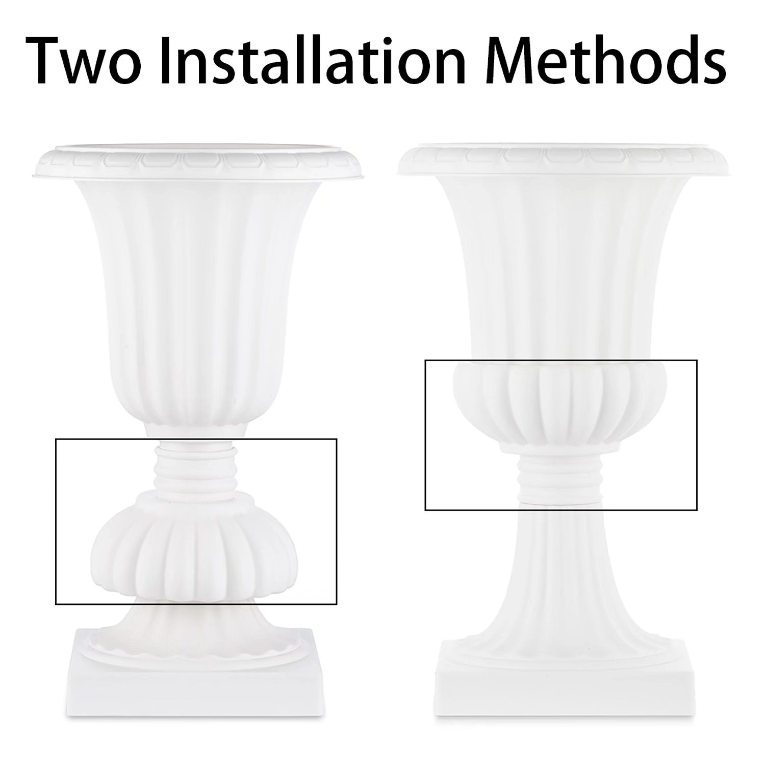 Urn Planter for Outdoor Plants 19.7 inch Tall White Plastic Garden Plant Pot 2 Pack