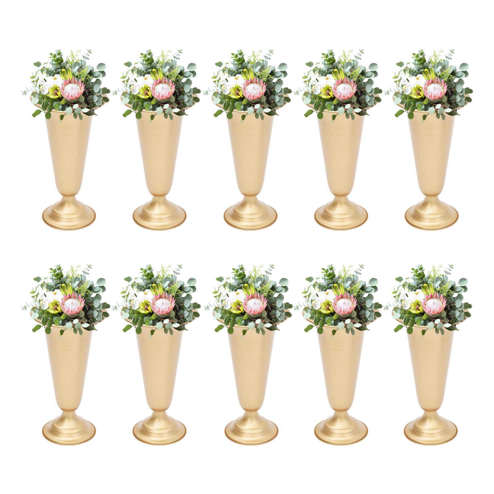 Oukaning 10 pcs Metal Flower Trumpet Vases Tabletop Party Wedding Centerpieces Decoration 10*25cm