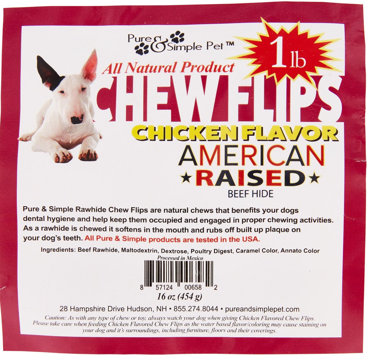 Pure and Simple Pet Chicken Flavored Rawhide Chew Flips Dog Treat